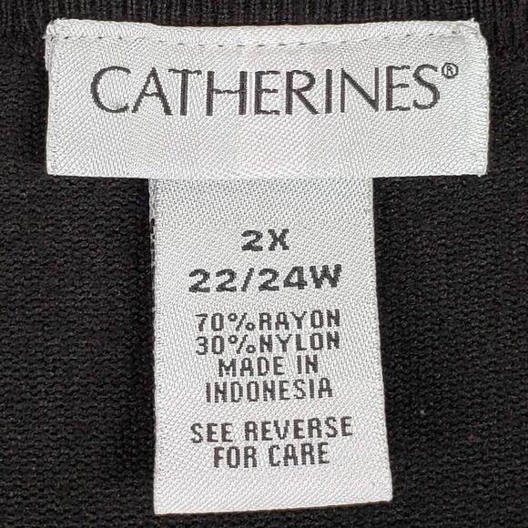 Catherines Tunic Shirt Womens Plus Size 2X Blouse Popover Black Eyelet - Picture 5 of 7